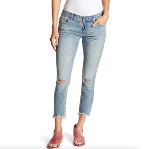 Free People Sitka Womens Destroyed Cropped Frayed Bust Knee Skinny Jean, Size 25